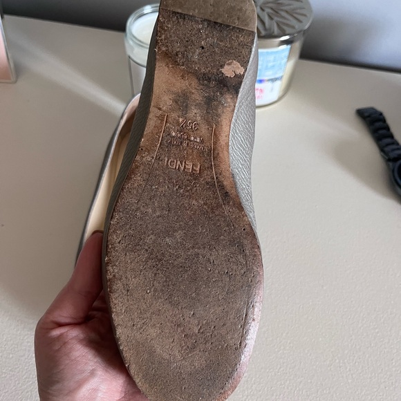 Fendi pewter leather ballerina flats 35.5 - Picture 7 of 13